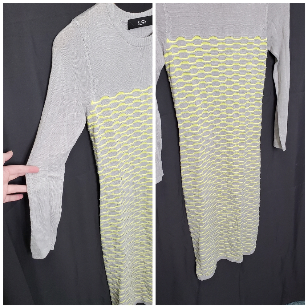CUT25 BY YIGAL AZROUËL Grey & Yellow Weave Knee-Length Sweater Dress Size Small - Picture 4 of 11
